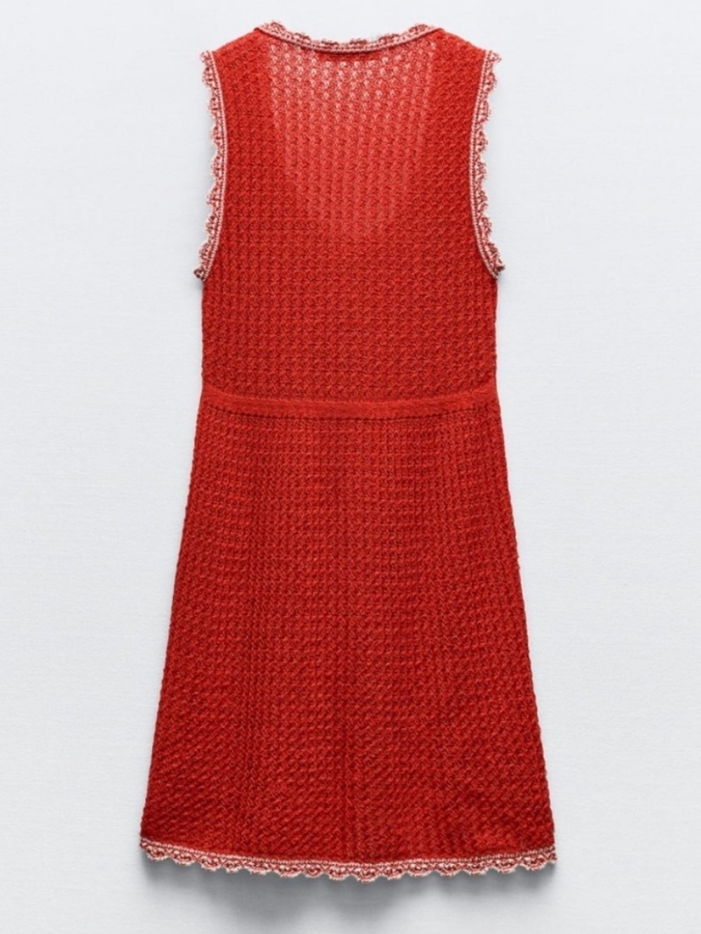 Zara Red Button-Front Knit Dress with Lace Trim in Sz: L - Picture 3 of 8